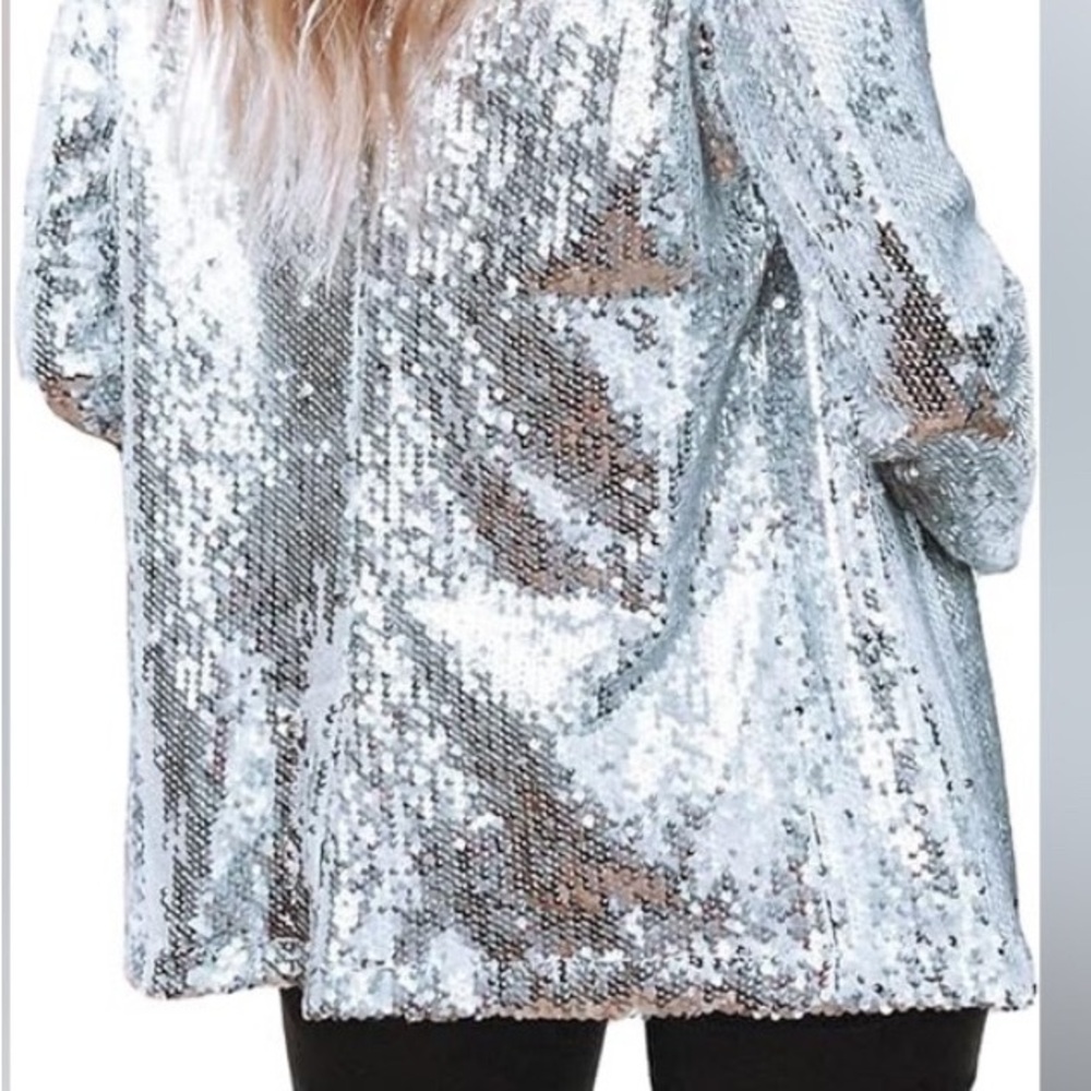 Glamorous Silver Sequin Women's Blazer - Picture 5 of 5